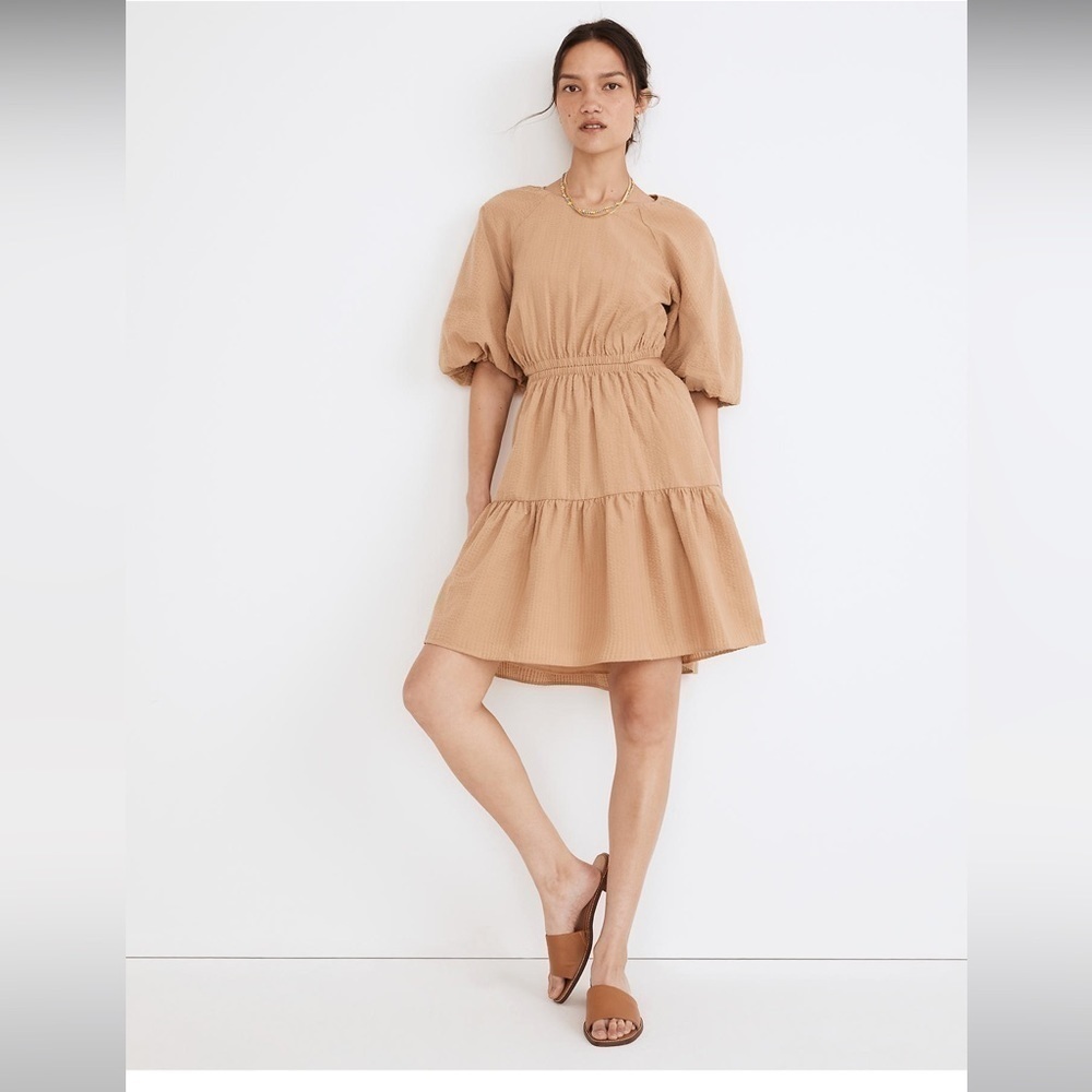 Madewell Tan Khaki Puff-Sleeve Cutout Mini Dress L